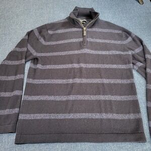 Impermeable Platinum Mens Navy Grey Striped Merino Silk Cashmere Quarter Zip L